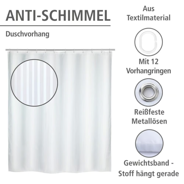Wenko anti skimmel badeforh�ng, Palais 180x200 cm - Hvidt
