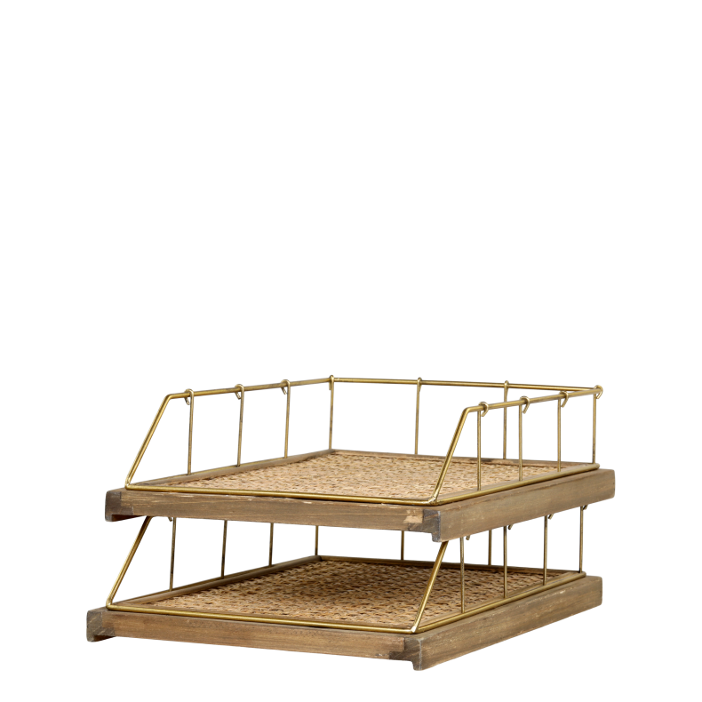 Chic Antique Brevbakke i massivt tr, fransk flet og messingfinish