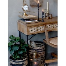 Chic Antique Brevbakke i massivt tr, fransk flet og messingfinish