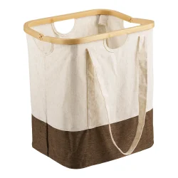 vasket�jspose i bambus og off-white og brun stof med h�ndtag