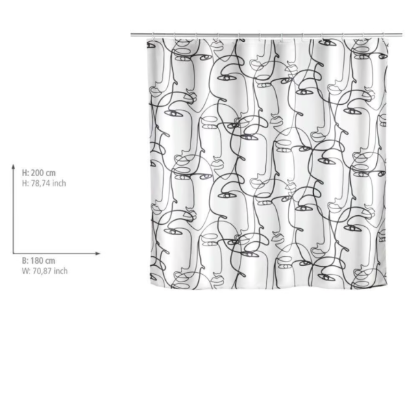 Wenko anti skimmel badeforh�ng, Faces 180x200 cm - Hvid/sort