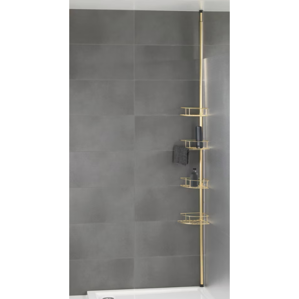 Wenko Dolcedo teleskop shampoohylde til hjrne, rustfrit stl i messingfinish