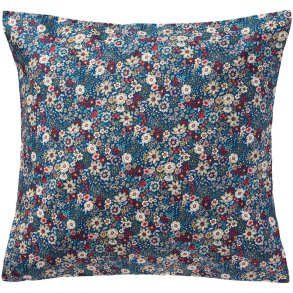 Ib Laursen Pudebetr�k bl� m/off white, r�de, bl� og rosa blomster 60 x 60 cm