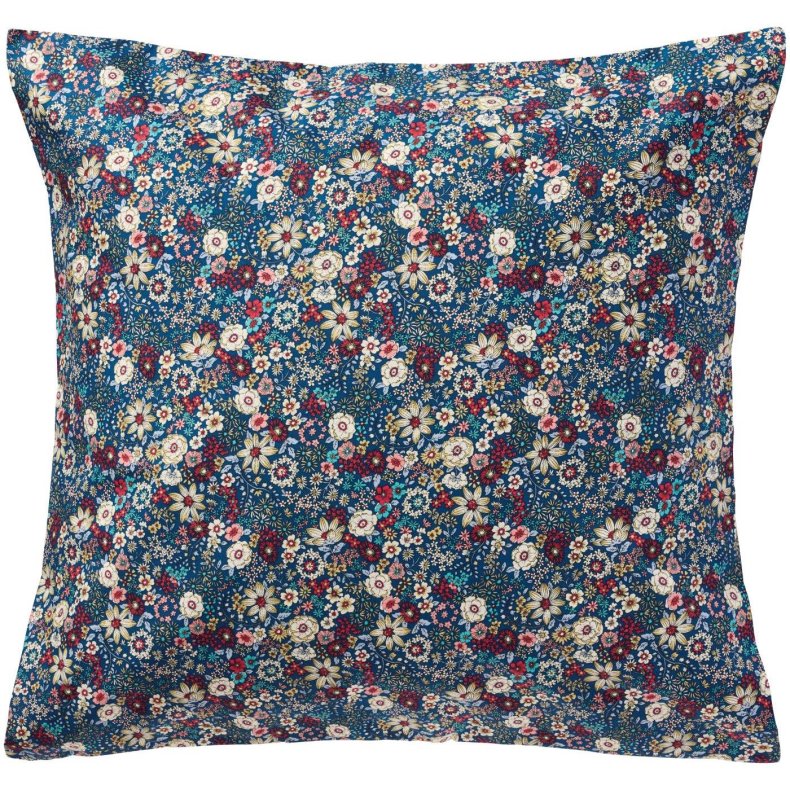 Bl� pyntepudebetr�k med r�de, bl� og rosa blomster 