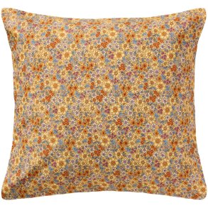 Ib Laursen Pudebetr�k gul m/gule, bl�, orange og lilla blomster - 60x60 cm