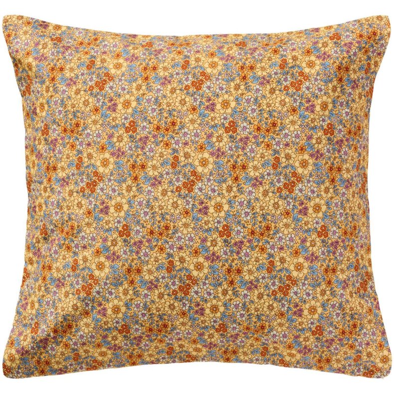 Ib Laursen Pudebetr�k gul med gule, bl�, orange og lilla blomster 60 x 60 cm