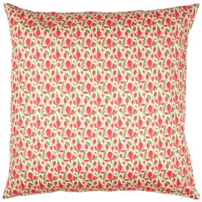 Ib Laursen Pudebetr�k beige m/r�de og rosa blomster, gr�nne blade - 60x60 cm