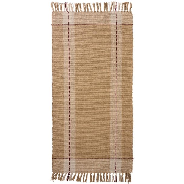 Creme og beige bomuldsl�ber fra Ib Laursen med r�de detaljestriber.