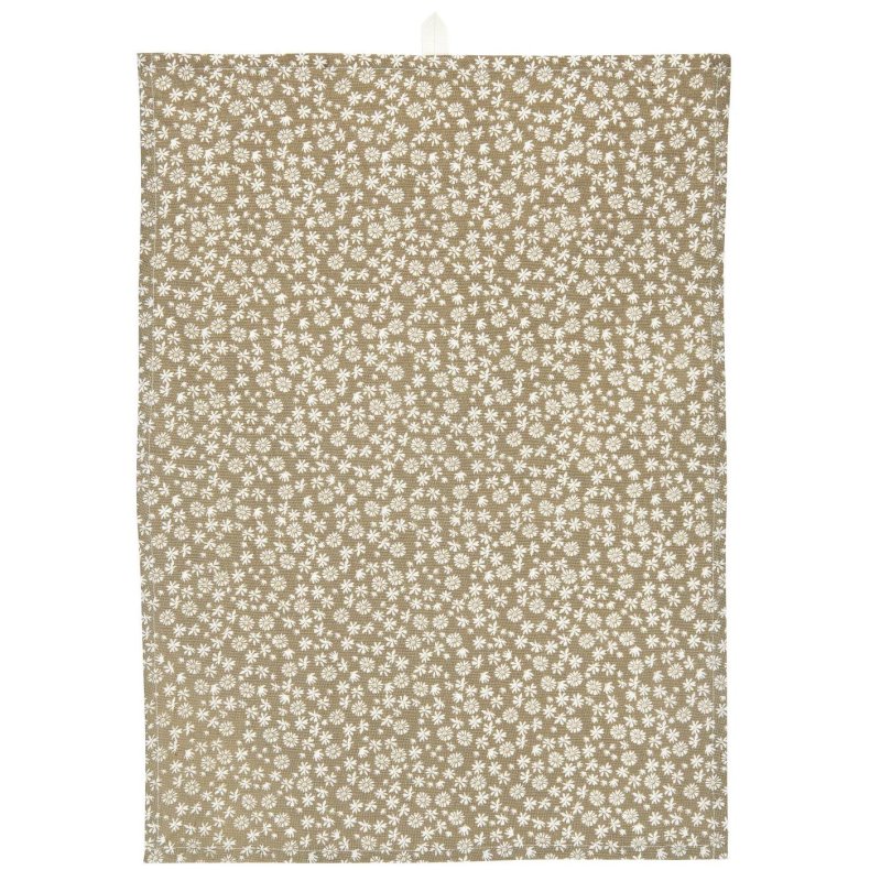 Ib Laursen Viskestykke milky brown m/hvide blomster