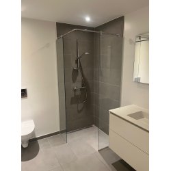 Buet/vinklet forhngsstang til 2 brusevgge, Aquatrend, mat messing