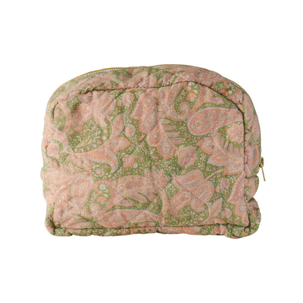 Ib Laursen Toilettaske, quiltet - Gr�nt og rosa paisleym�nster