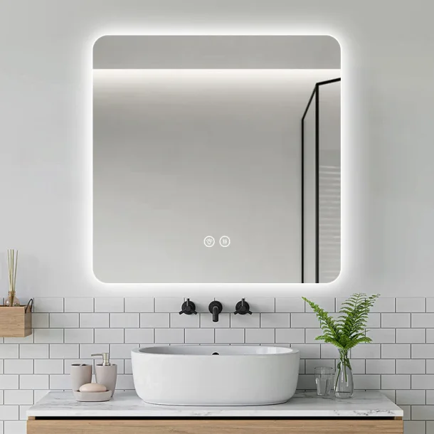  Kvadratisk spejl med LED-lys og Antidug 80x80 cm