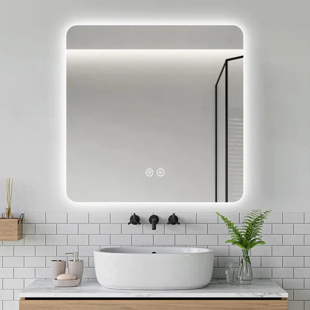 Kvadratisk spejl med LED-lys og Antidug 80x80 cm