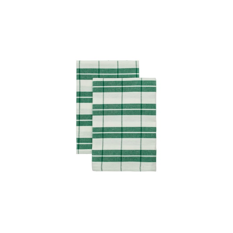 To gr�nne og hvide ternede Nicolas Vah� Chef viskestykker i OEKO-TEX bomuld foldet sammen.