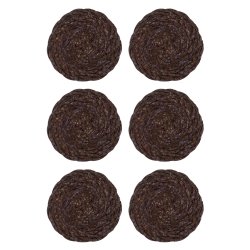S�t med seks runde, chokoladebrune glasbrikker i v�vet s�gr�s
