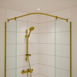 Buet/vinklet forhngsstang til 2 brusevgge, Aquatrend, blank messing