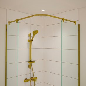 Buet/vinklet forhngsstang til 2 brusevgge, Aquatrend, blank messing