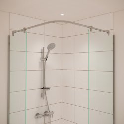 Buet/vinklet forhngsstang til 2 brusevgge, Aquatrend, blank krom