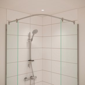 Buet/vinklet forhngsstang til 2 brusevgge, Aquatrend, blank krom