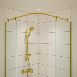 Buet/vinklet forhngsstang til 2 brusevgge, Aquatrend, mat messing