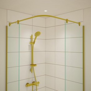 Buet/vinklet forhngsstang til 2 brusevgge, Aquatrend, mat messing