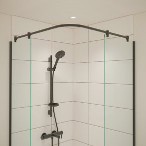 Buet/vinklet forhngsstang til 2 brusevgge, Aquatrend, sort