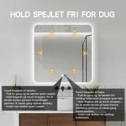 Kvadratisk spejl med LED-lys og Antidug 80x80 cm