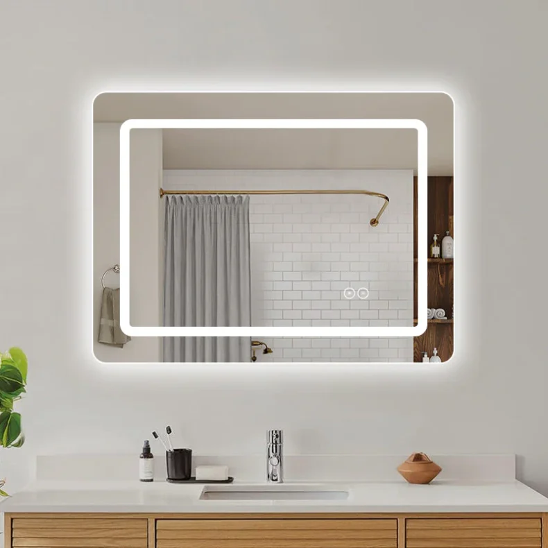 Firkantet Spejl med LED-lys (front + backlight) og Antidug 80x60 cm