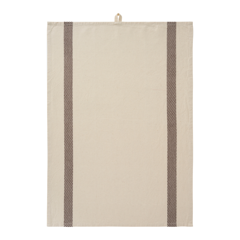 Viskestykke med natur m/brune indv�vede, ternede striber