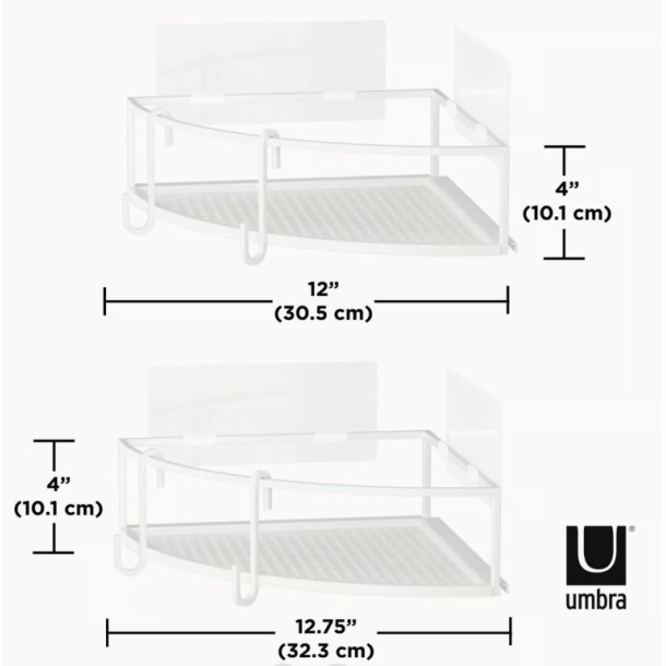 Umbra Cubiko shampoohylder til hjrne 2 stk. selvklbende, - hvid