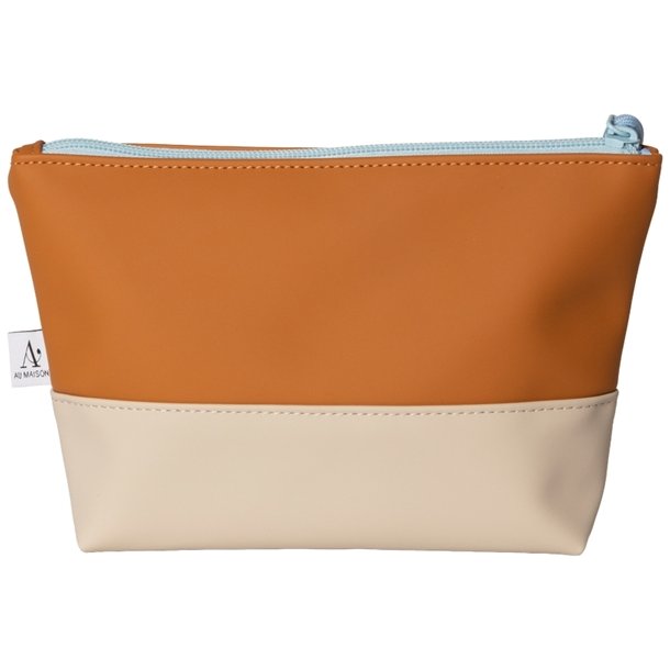 Au Maison lille toiletpung i brun og beige coated tekstil med lysebl� lynl�s