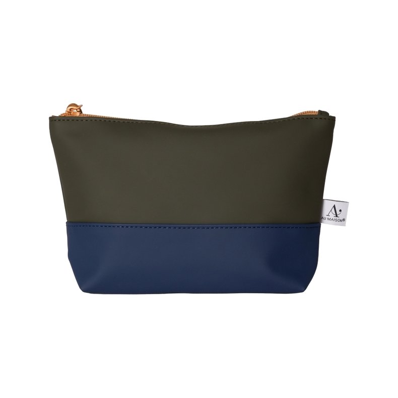 Au Maison todelt kosmetiktaske i m�rkegr�n og navy coated tekstil med orange lynl�s