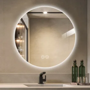 Rundt spejl med LED-lys og Antidug 80 cm