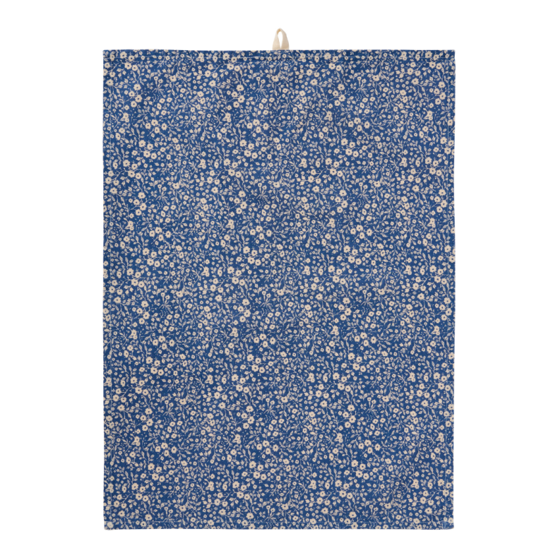 Ib Laursen Viskestykke Paula m�rkebl� m/naturfarvede blomster
