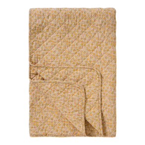 Ib Laursen Quilt beige m/gule, gr�nne og hindb�rfarvede blomster 130x180cm