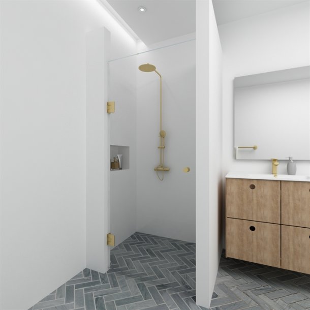 Brusedør m. messing, 8 mm glas på mål - Aquatrend M bredde 40-60 cm (2 h&aelig;ngsler)