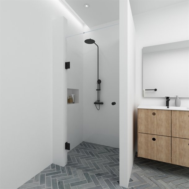 Brusedr m. sort, 8 mm glas p ml - Aquatrend M bredde 40-60 cm (2 h&aelig;ngsler)