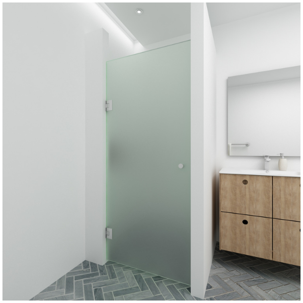 Brusedr i 8 mm frostet glas m. brstet rustfrit stl, p ml - Aquatrend