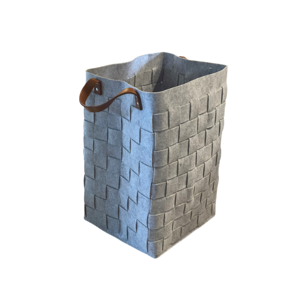 Vasketjskurv i filt, lysegr m. lderdetaljer - BATHEORY