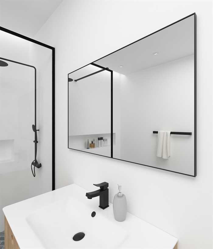 konsulent Stor eg lækage Spejl med sort ramme til badeværelse, fås i flere str.